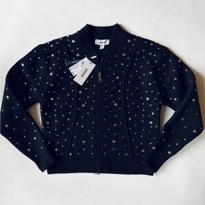 Jason Wu Black Studded Zip-Up Sweater